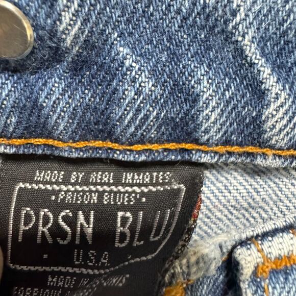 PRISON BLUES PRSN BLU Distressed Denim Jeans Mens 40x30 USA Suspender Buttons - Picture 10 of 15